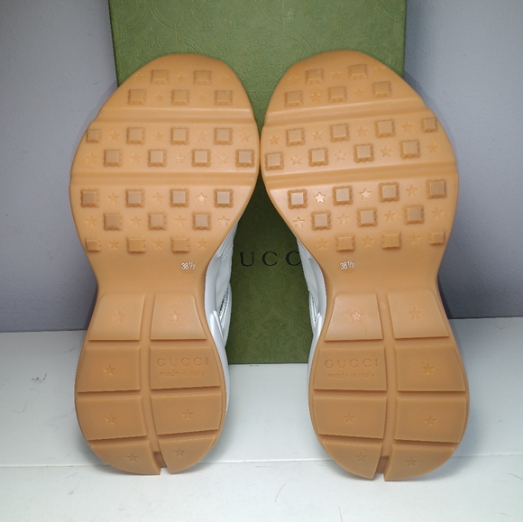 NEW GUCCI RHYTON EVOLUTION CUT-OUT SNEAKERS WHITE WEB LOGO SZ 38.5 - Picture 13 of 16
